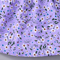 Girls Purple Floral Printed Puff Sleeves Dress Casual Dresses
