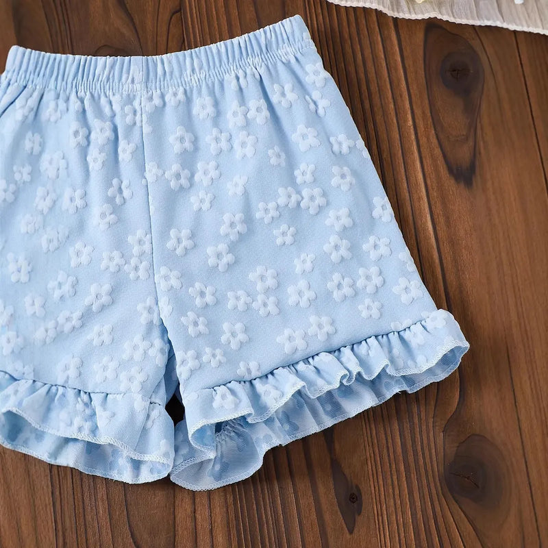 Girls White Short Sleeve Top With Floral Print Shorts Sets 2 pc. Sets