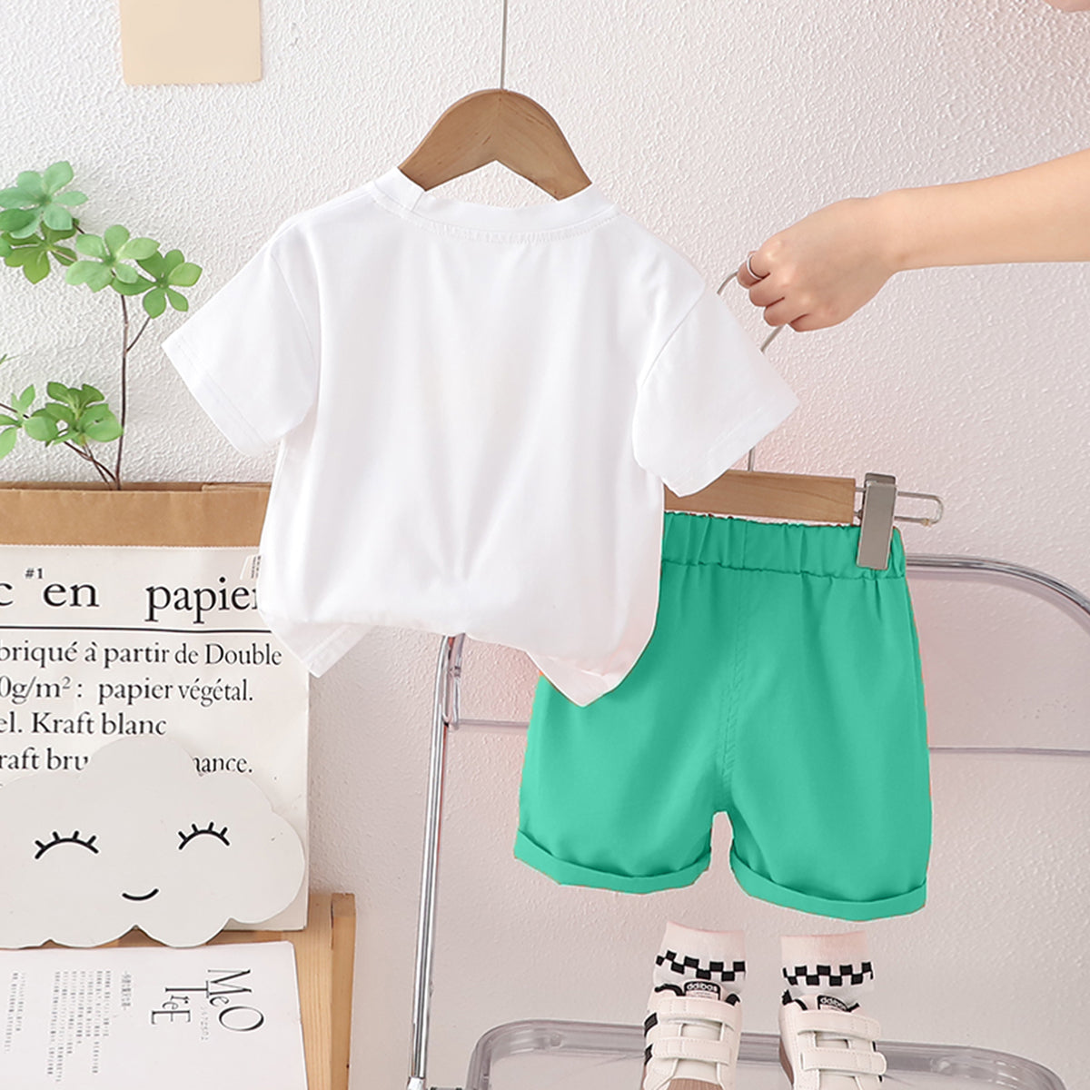 Boys Cartoon Graphic Short Sleeves T-Shirt With Green Shorts Set 2 pc. Sets