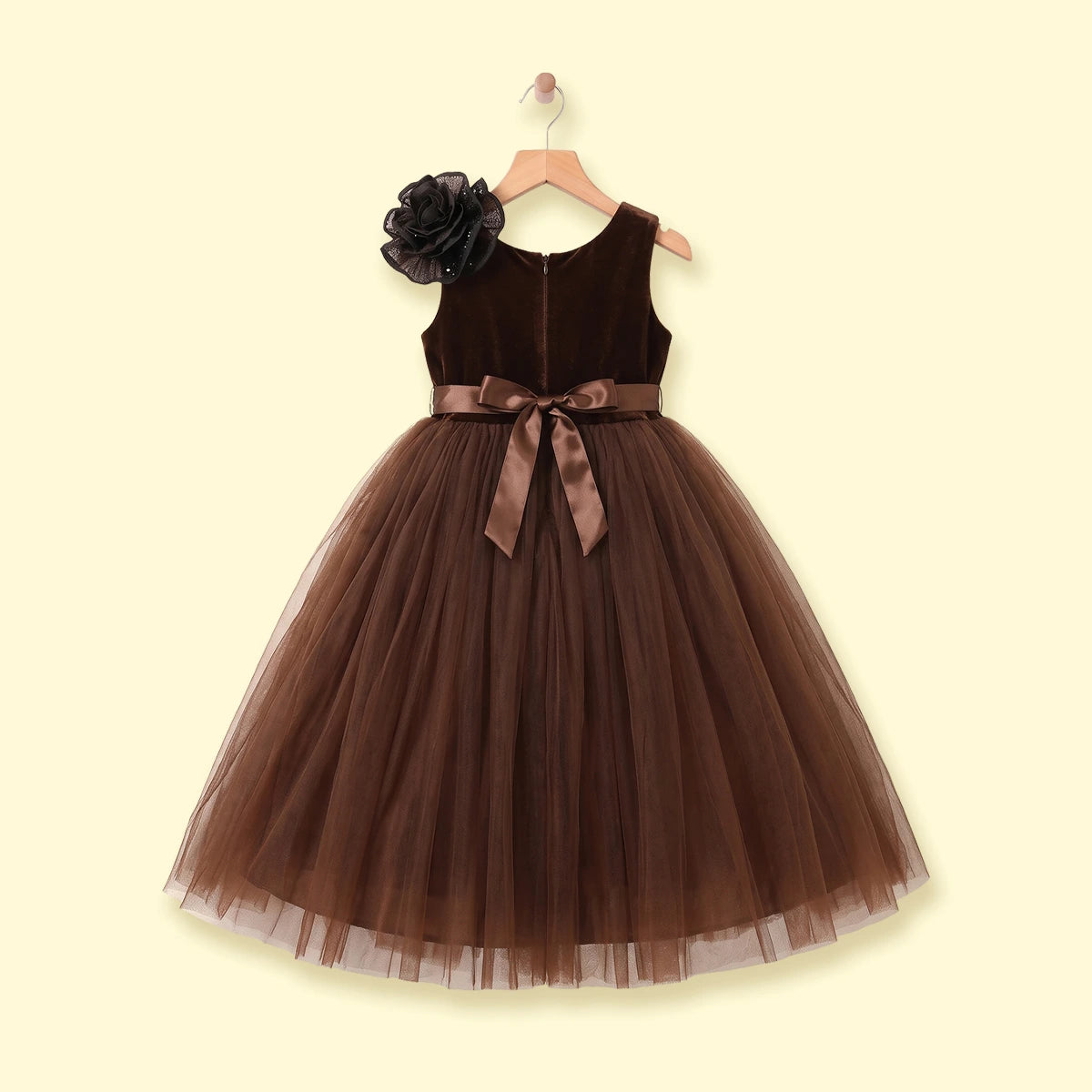 Girls Brown Floral Applique Fit & Flare Party Dress Party Dresses