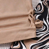 Girls Light Brown Flutter Sleeves Top With Abstract Printed Pants Set 2 pc. Sets