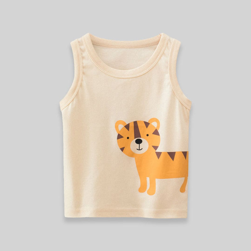 Boys Beige Printed Sleeveless Tank Vests Vests   
