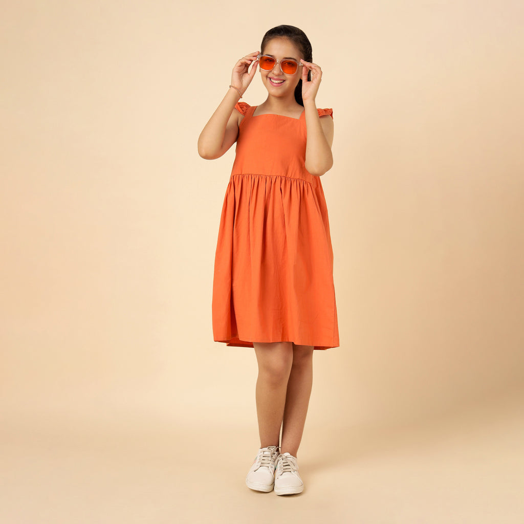 Girls Dress with Ruffle Sleeve Casual Dresses   