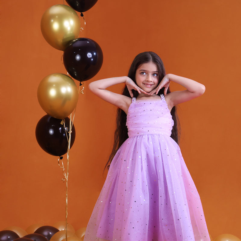 Girls Lilac Glitter Tulle Party Dress with Beaded Straps Party Dresses