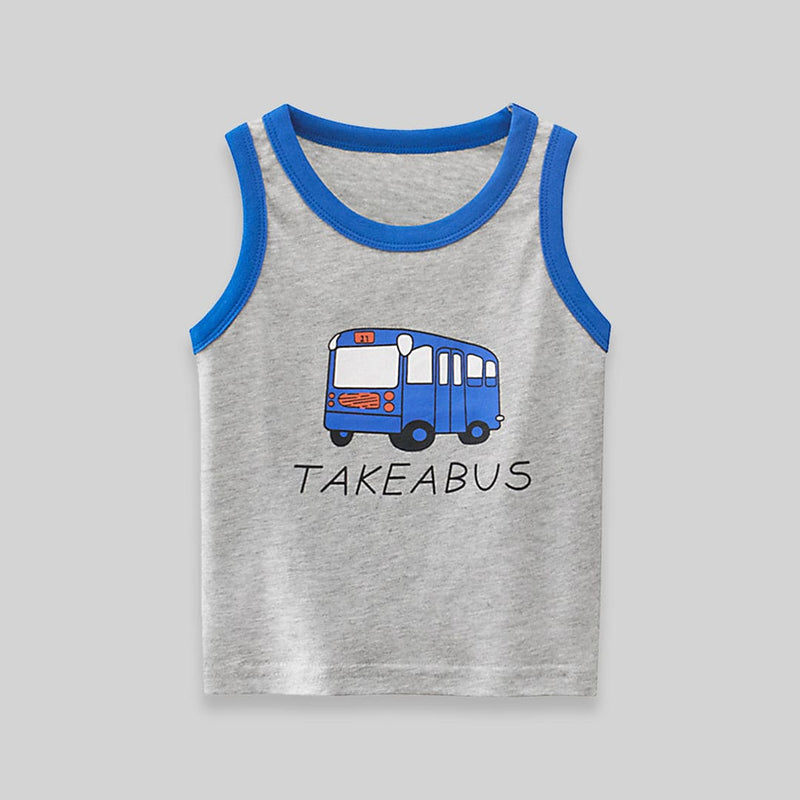 Boys Printed Sleeveless Tank Vests Tshirts Grey 1-2 Y 