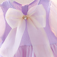 Girls Dress with Puffed Sleeves and Bow Casual Dresses   