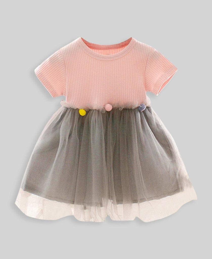 Girls Pink Flared Net Dress Casual Dresses Pink 1-2 Y 