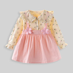 Girls Pink Printed Dress With Applique Casual Dresses   