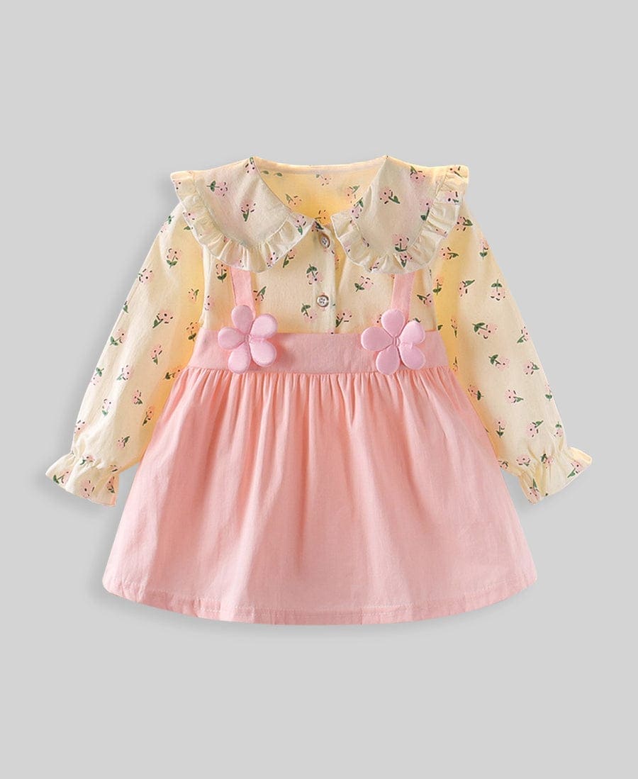Girls Pink Printed Dress With Applique Casual Dresses   