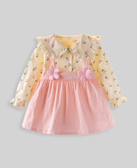 Girls Pink Printed Dress With Applique Casual Dresses   