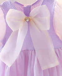 Girls Dress with Puffed Sleeves and Bow Casual Dresses   