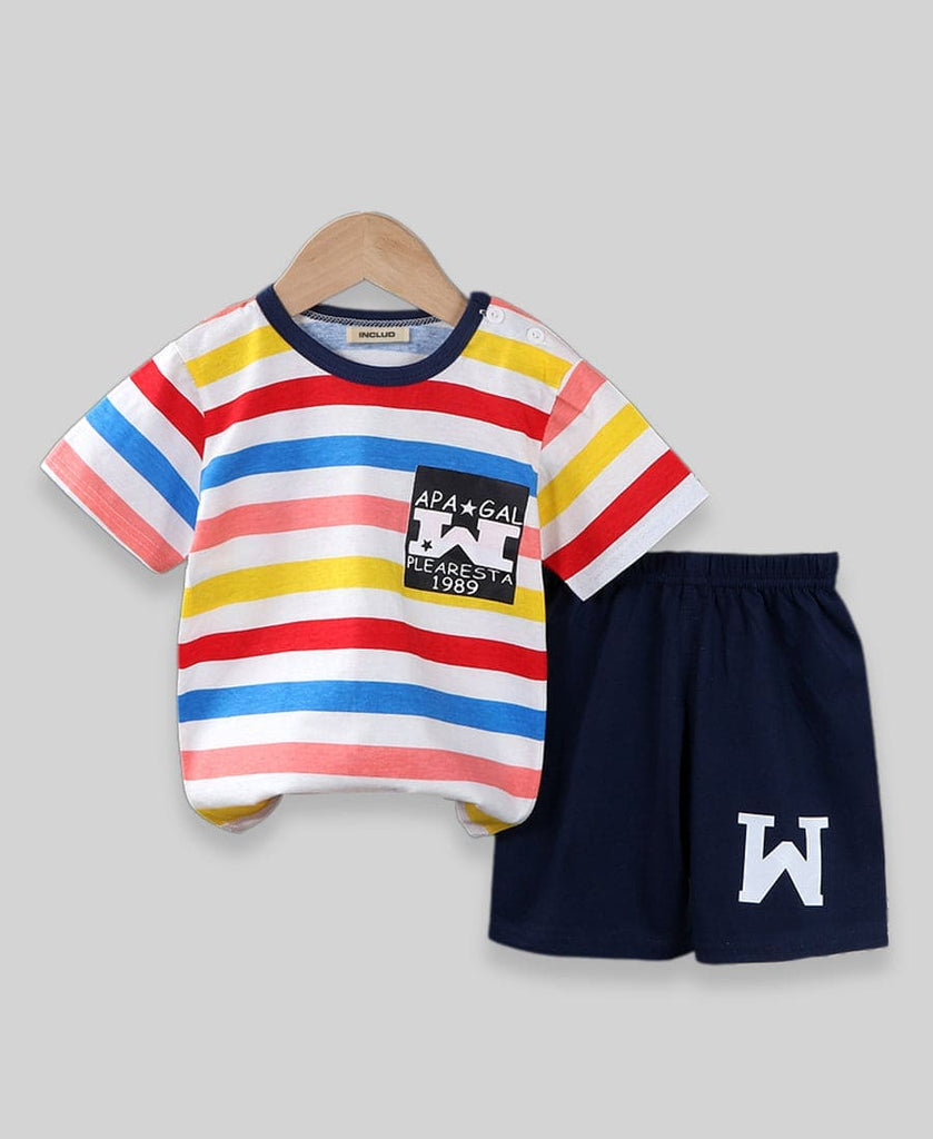 Boys Striped Printed Knitted Two Piece Set