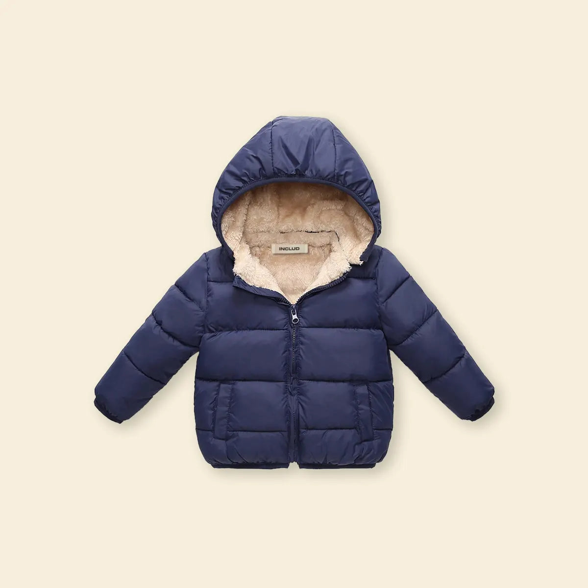 Boys Navy Blue Hooded Puffer Jacket With Sherpa Fleece Lining Coats & Jackets Navy Blue 1-2 Y