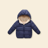 Boys Navy Blue Hooded Puffer Jacket With Sherpa Fleece Lining Coats & Jackets Navy Blue 1-2 Y