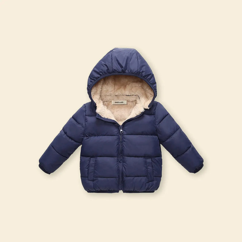 Boys Navy Blue Hooded Puffer Jacket With Sherpa Fleece Lining Coats & Jackets Navy Blue 1-2 Y