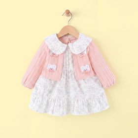 Girls Pink Floral Long Sleeve Fit & Flare Dress Casual Dresses Pink 1-2 Y