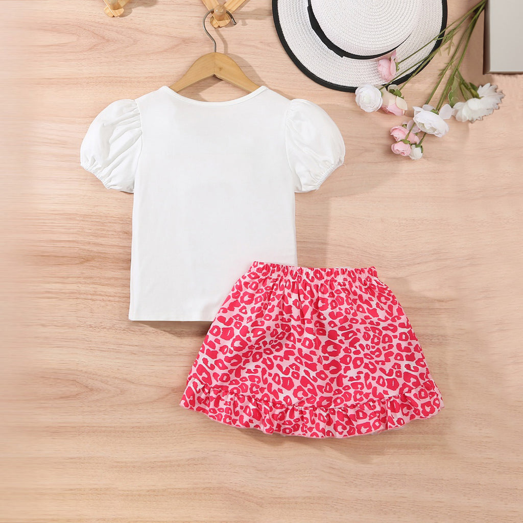 Girls Printed Top with Red Animal Printed Skirt Set Sets