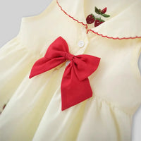 Girls Cream Strawberry Embroidered Sleeveless Fit & Flare Dress Casual Dresses