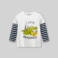Boys White Typographic Printed Long Sleeves T-Shirt Tshirts