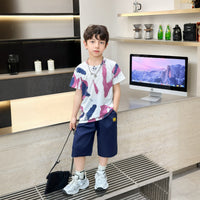 Boys White Abstract Printed Short Sleeve T-Shirt With Shorts Sets 2 pc. Sets