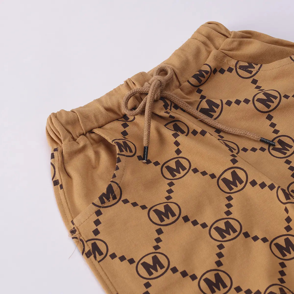 Boys Beige Graphic Printed Short Sleeve T-Shirt With Shorts Sets 2 pc. Sets