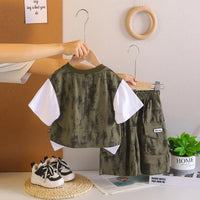 Boys Green Typographic Printed T-Shirt With Shorts Sets Sets