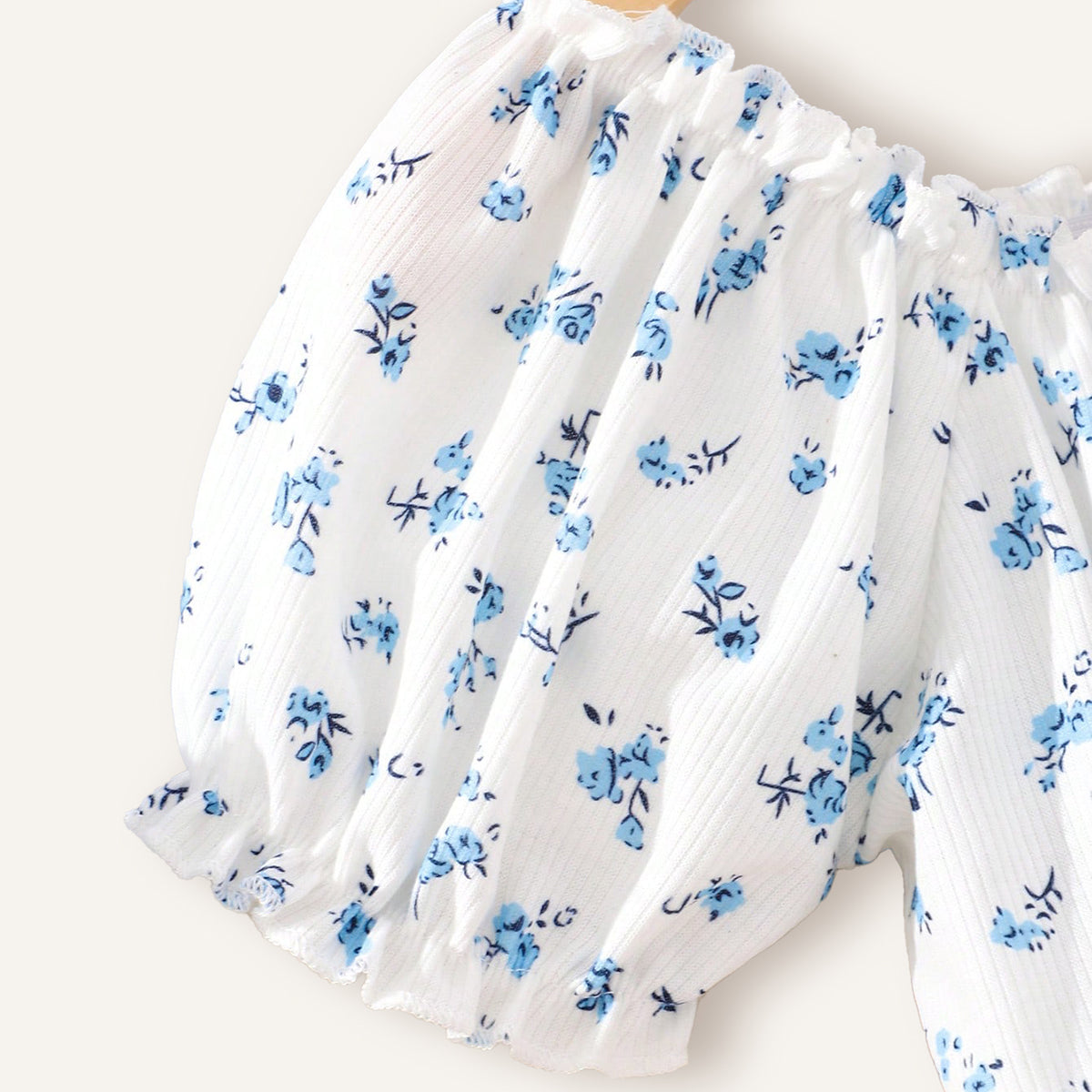 Girls White Floral Printed Raglan Sleeves Top Tops