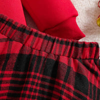 Girls Red Typographic Printed Sweatshirt With Diagonal Checked Skirt Sets 2 pc. Sets