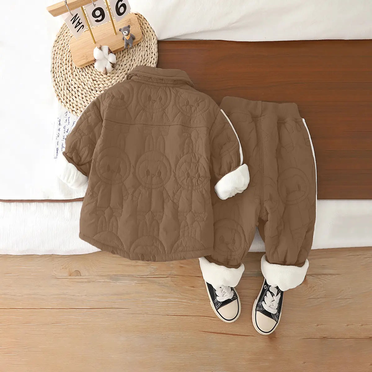 Boys Brown Textured Jacket With Pants Sets 2 pc. Sets