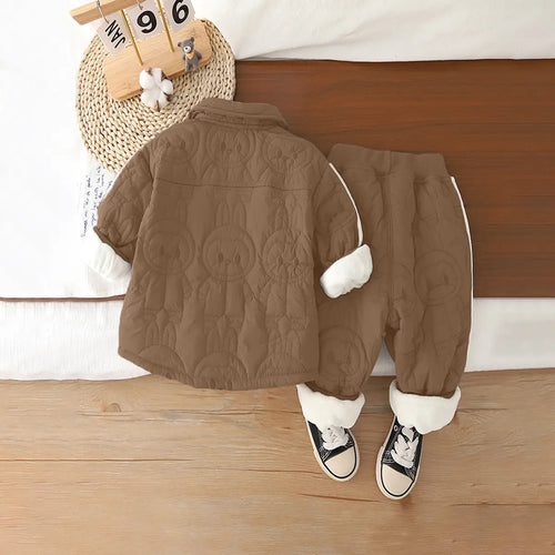 Boys Brown Textured Jacket With Pants Sets 2 pc. Sets