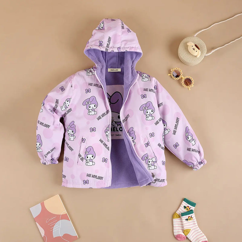 Girls Purple Typographic Printed Reversible Hooded Zipper Jacket Coats & Jackets