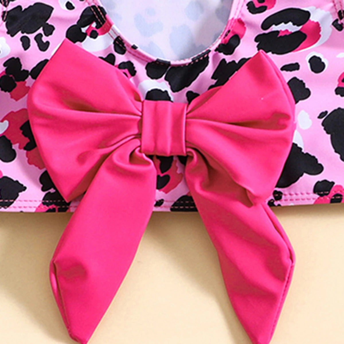 Girls Pink Leopard Print Sleeveless Top With Briefs Swimwear Sets Sets