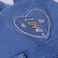 Girls Pink Stripe T-Shirt With Heart Embroidered Dungaree Sets 2 pc. Sets