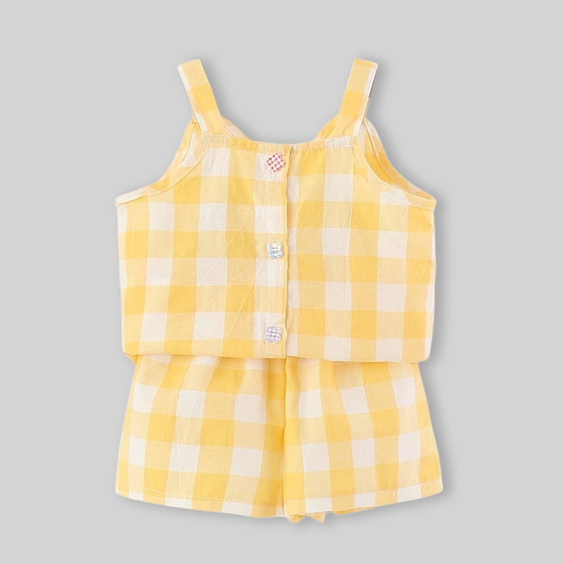 Girls Yellow Checked Button Down Top & Shorts Co-ord Sets Sets
