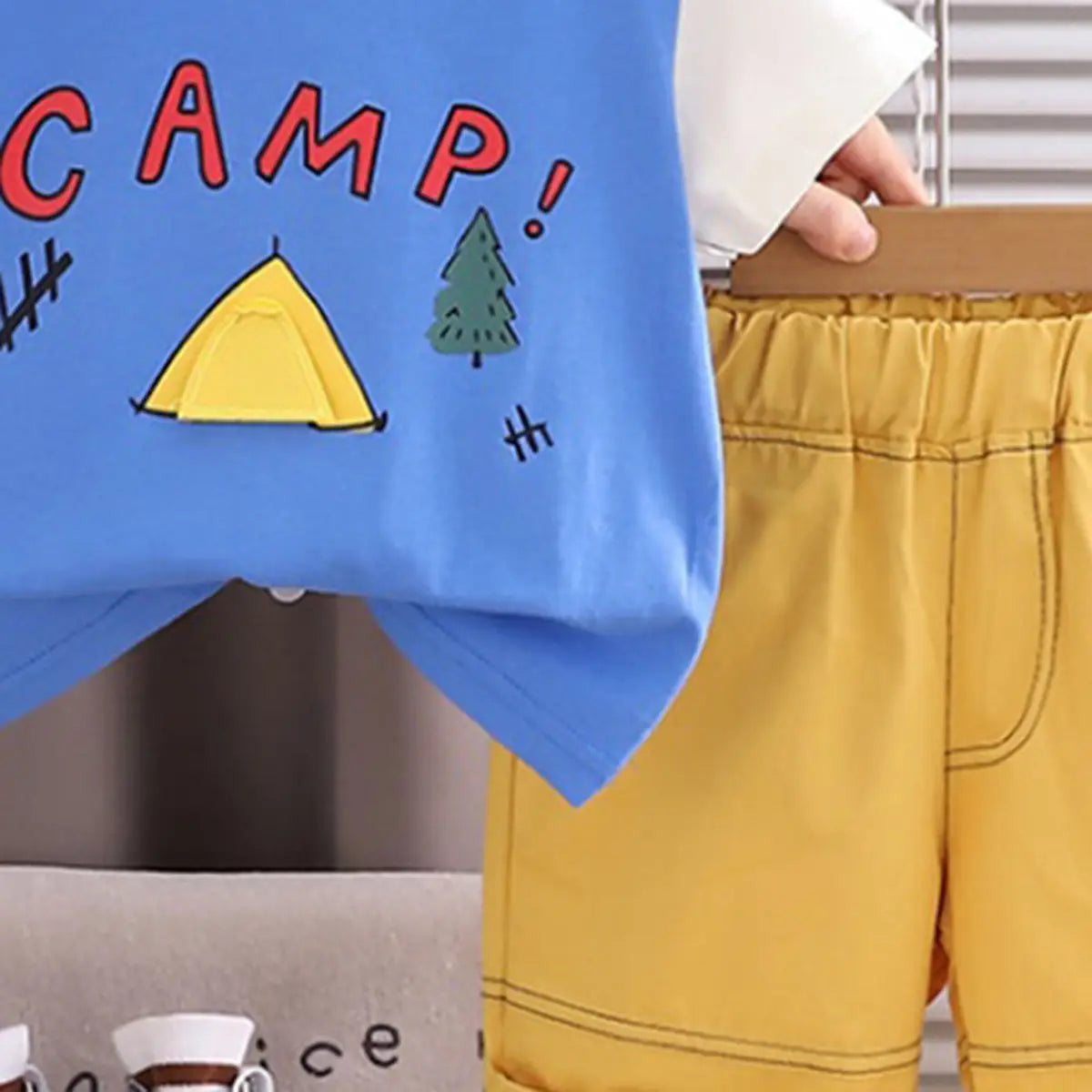 Boys Blue Camp Graphic Round Neck T-Shirt with Elasticated Shorts Sets 2 pc. Sets