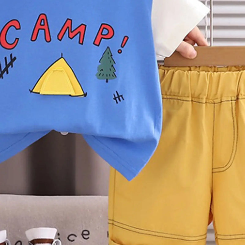 Boys Blue Camp Graphic Round Neck T-Shirt with Elasticated Shorts Sets 2 pc. Sets