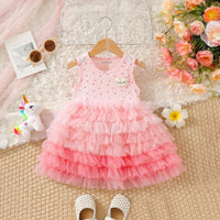 Girls Light Pink Kitty Applique Sleeveless Tiered Dress Casual Dresses Light Pink 1-2 Y