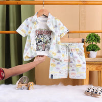 Boys White Graphic Printed Short Sleeves Shirt With T-Shirt And Printed Shorts Sets Sets White 6-12 M