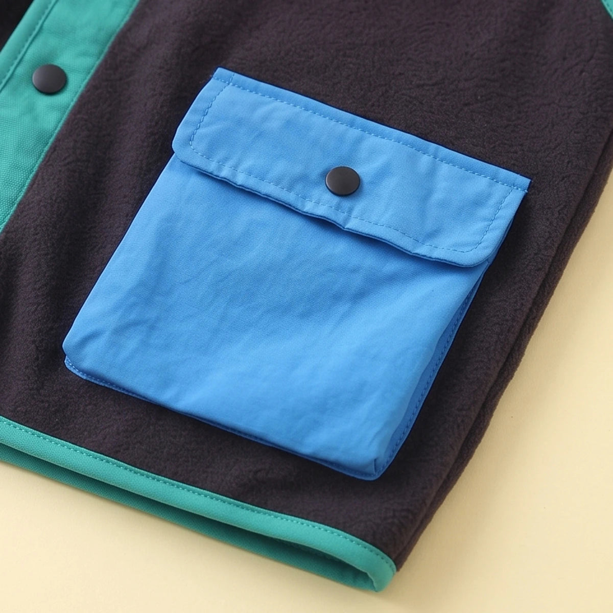 Boys Dark Grey Colorblocked Sleeveless Jacket Coats & Jackets