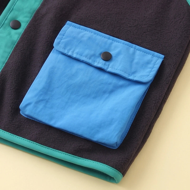 Boys Dark Grey Colorblocked Sleeveless Jacket Coats & Jackets