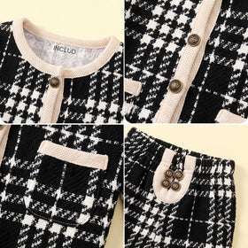 Girls Black Checked Long Sleeve Jacket With Shorts Sets 2 pc. Sets