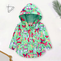 Girls Green Butterfly Printed Front Zipper Hooded Jacket Coats & Jackets Green 2-3 Y