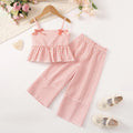 Girls Pink Stripes Sleeveless Peplum Top With Pants Co-ord Sets Sets Pink 1-2 Y