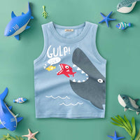 Boys Shark Print Sleeveless Vest Vests Blue 1-2 Y 