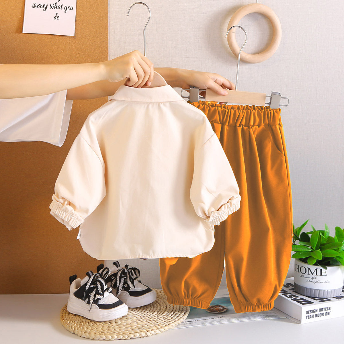 Girls Embroidered Long Sleeves Shirt With Yellow joggers Set 2 pc. Sets