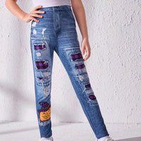 Girls Blue Distressed Denim Look Leggings Leggings & Tights