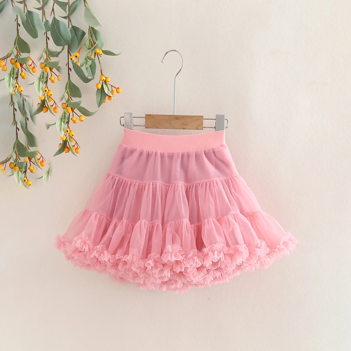Girls Ruffle Sleeveless Top With Peach Tiered Tulle Skirts Set Sets