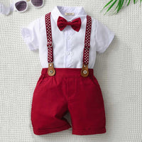 Boys Short Sleeve Shirt With Suspender Shorts Set 2 pc. Sets Red 1-2 Y 