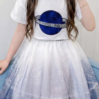 Girls White Planet Graphic Short Sleeve T-Shirt With Skirt Sets 2 pc. Sets