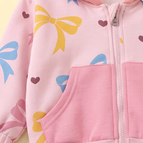 Girls Pink Bow Print Long Sleeve Jacket With Pants Sets 2 pc. Sets